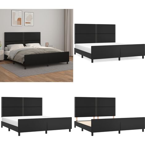 Cadre de lit avec tête de lit Noir 180x200 cm Similicuir - Cadre De Lit - Lit Double - Tête De Lit Ajustable - Similicuir - Meuble Chambre À Coucher - Home & Living (1/5)