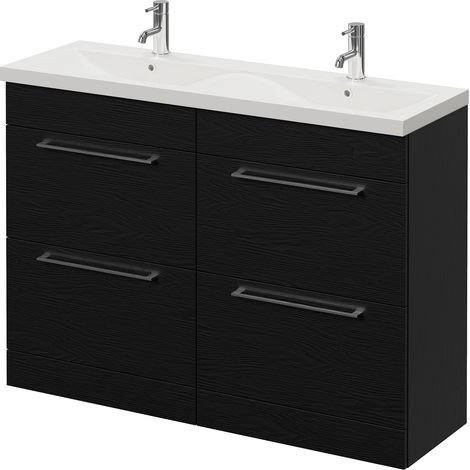 Napoli 390 Nero Oak 1200mm 4 Drawer Vanity Unit with Double Glide Basins - 1200mm - Chrome 320mm Handle