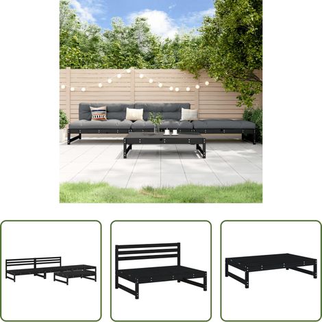 vidaXL Table basse - Salon de jardin 4 pcs noir bois massif de pin (1/5)