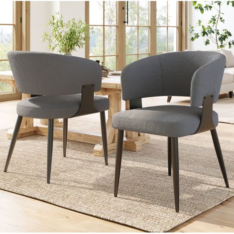 Chaise de salle à manger en flanelle grise, dossier courbé ergonomique, pieds en métal, 59 x 46,5 x 81,5 cm (1/5)