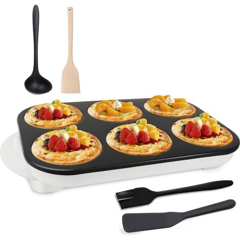 Crêpes électrique avec 6 Trou avec accessoires,1500W,Revêtement antiadhésif,Cuisson rapide Pour Mini-Crêpes Blinis Mini Crêpe Cuisson des Omelettes, du Bacon, des Hamburgers (1/5)