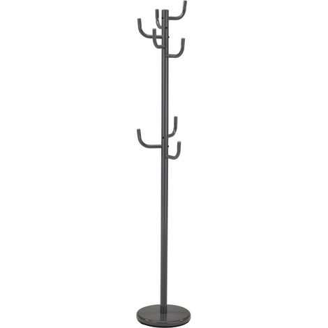 Idimex – Porte-manteau en métal laqué gris – 8 crochets dont 5 en hauteur – Socle rond diamètre 30 cm – Design cactus moderne