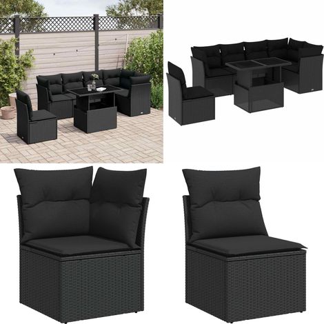 Salon de jardin 7 pcs avec coussins noir résine tressée - Ensemble Salon De Jardin - Meuble Extérieur - Résine Tressée - Rotin Synthétique - Canapé Jardin - Home & Living (1/5)