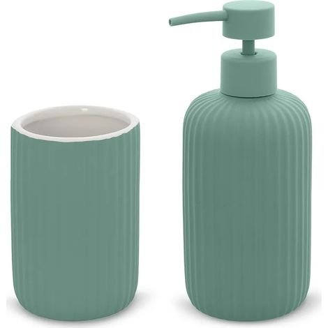 Set accessori bagno 2 pezzi in ceramica verde soft touch Spring (1/5)