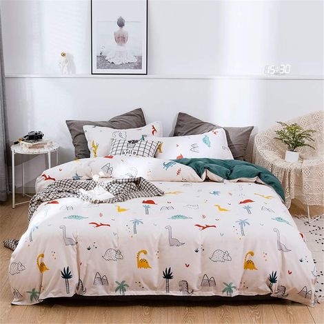 Housse de Couette 220x240 cm Parure de lit avec Deux Taies d'oreiller, Housse Couette Dinosaure Microfibre, Parure de Couette avec Fermeture Éclair, Parures de lit Adulte Enfant 3 Pièces (1/5)