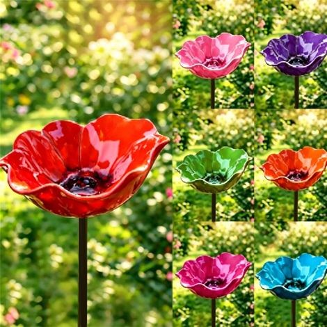 Abreuvoir pour abeilles et oiseaux en métal, 60 cm (23,62 po), fait main, avec bain d'oiseaux et motif floral - Décoration extérieure pour abeilles et oiseaux (7 couleurs) (1/4)