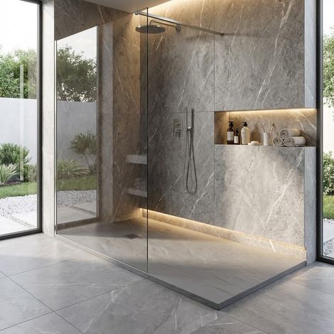 Piatto doccia in resina colore cemento 75x160 cm con griglia e piletta – Showey