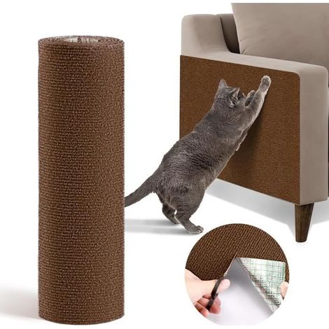 Tapis à Gratter pour Chat, 200x40 cm, Protection de Canapé Autocollante Découpable, pour Meubles, Muraux, Griffoirs, Marron (1/4)