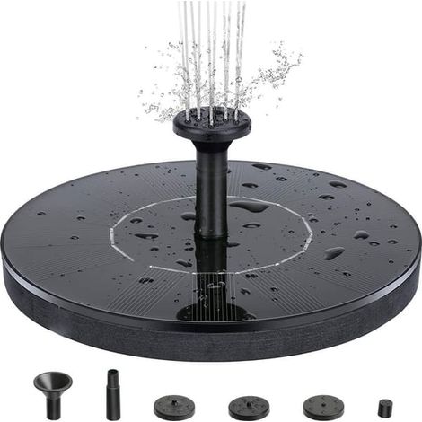 Fontaine solaire flottante pour bassin, piscine et bain d'oiseaux, pompe à eau solaire avec 4 buses interchangeables, hauteur du jet 10-20 cm, ABS noir, diamètre 13 cm (1/5)
