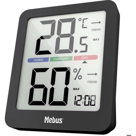Thermo-hygromètre - Affichage Numérique Température Et Humidité - Rétroéclairage Tactile - Format Horloge 12/24 H - 1 Pièce (1/3)
