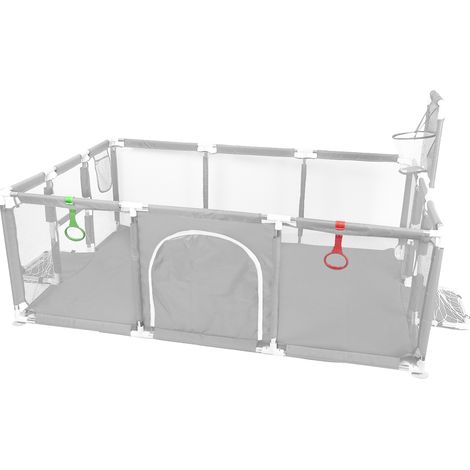 Parc pour bébé avec panier de basket et échelle de football, barrière de sécurité pour bébé, barrière d'entrée et de rampe, gris clair