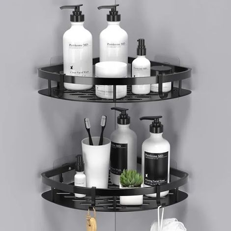Étagère Douche - Angle - Aluminium Aéronautique - Antirouille - Lot de 2 Noir