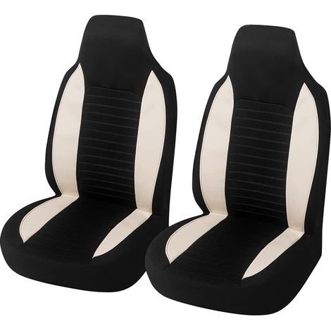 Housses de sièges avant de voiture, protections monoblocs pour sièges baquets, 2 coussins de siège respirants de qualité supérieure compatibles avec les airbags (beige) (1/5)