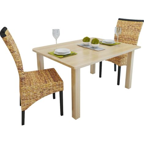 Chaises de salle à manger, lot de 2, en bois d'abaca et de manguier massif