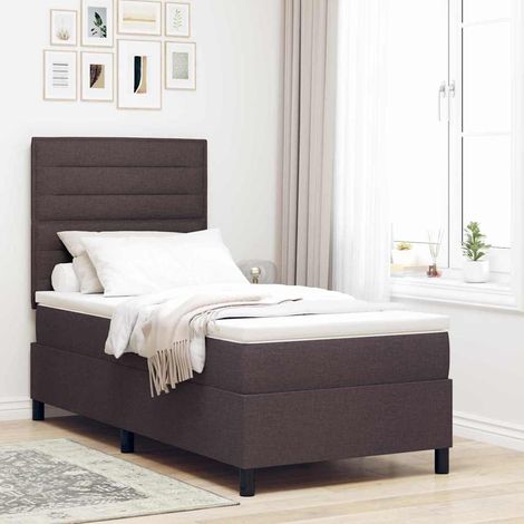 vidaXL Lit à ressorts avec matelas Marron foncé 90 x 190 cm tissu (1/5)