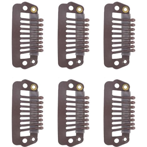 50 attaches à cheveux en acier inoxydable 8 dents, embouts caoutchouc pour extensions et perruques, marron foncé (1/5)