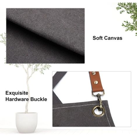 Arbeitsschürze aus Canvas, multifunktionale Arbeitsschürze mit 3 Werkzeugtaschen, Werkzeugschürze mit gekreuztem Rückengurt (1/4)