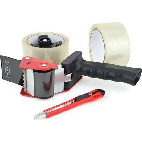 Pack 2 rubans emballage Tesa transparent 66m x 50mm + 1 dévidoir + 1 cutter (1/4)