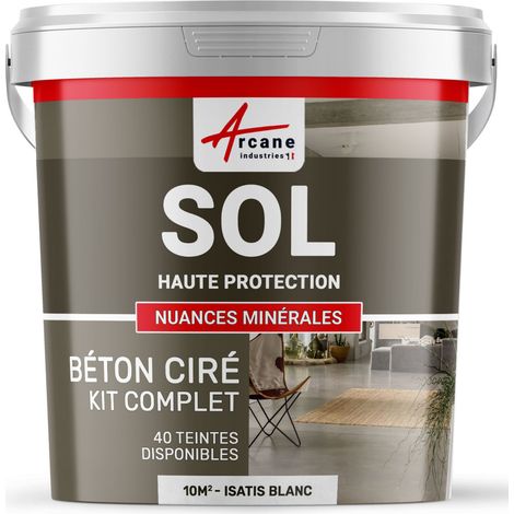 Béton ciré sol en kit, primaire et vernis de finition inclus - 10 m² (en 2 couches) Isatis Blanc - ARCANE INDUSTRIES