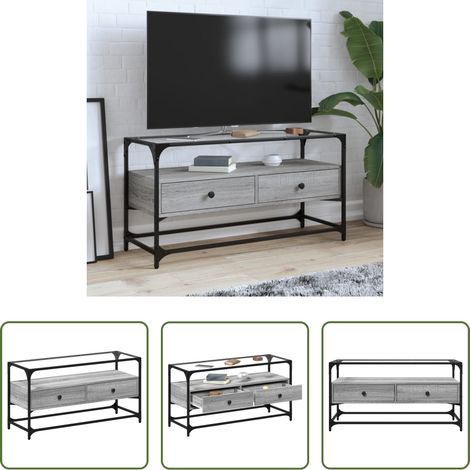 Glasplatte - TV-Schrank mit Glasplatte Grau Sonoma 98x35x51 cm Holzwerkstoff (1/5)