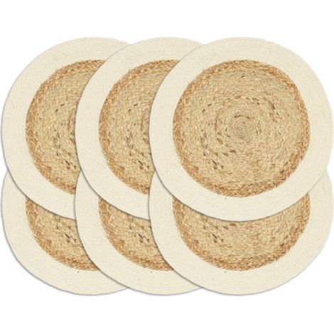 Sets de table, lot de 6, naturel, ronds de 38 cm, en jute et coton (1/4)