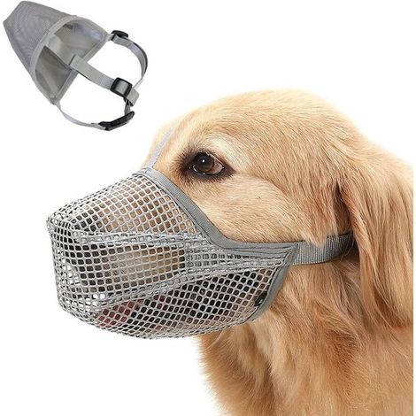 Museruola per cani in rete morbida e traspirante, regolabile, anti-morso e antiabbaio (taglia S, grigia) (1/5)