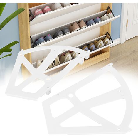 Meuble à chaussures en plastique blanc, étagère double couche creuse avec accessoires de charnières pour rangement (Blanc) (1/5)