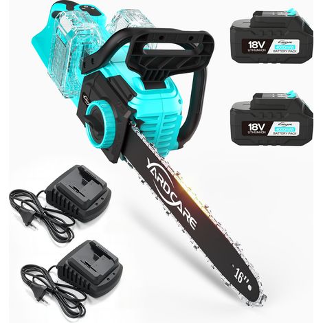 YARDCARE Motosierra a Batería de 16 Pulgadas con Pantalla LED, 2×4Ah Baterías, Tensado de Cadena sin Herramientas, Motosierra Eléctrica Potente 15/20 m/s para Jardinería y Poda (1/5)