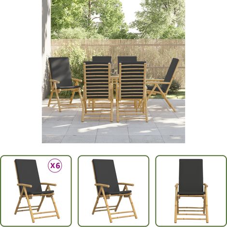 Chaise de jardin en bambou - Chaises inclinables de jardin pliantes lot de 6 coussins bambou (1/5)