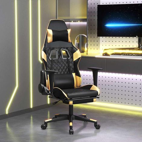 vidaXL Silla gaming con reposapiés cuero sintético negro dorado (1/5)