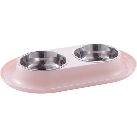 Gamelle pour animaux en acier inoxydable à double compartiment - Rose (1/5)