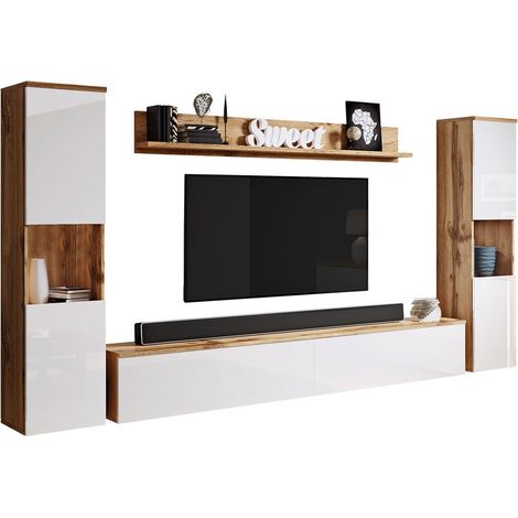 Conjunto de salón Sarasota 131, Roble wotan + Blanco brillante
