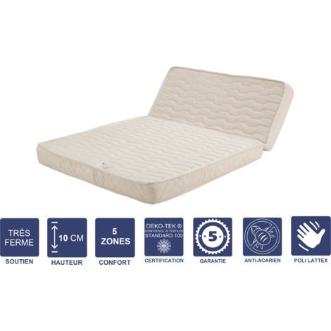 Matelas Trés Ferme Pour tous BZ + Alése 140x200 x 10 cm + Oreiller Visco avec contact Mémoire de Forme sur Face Hiver - Découpe Assise 60 cm - 5 zones de Confort - Face été et - Trés Respirant (1/5)