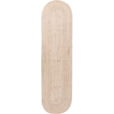 Alfombra ovalada de yute 80 x 300 cm trenzada suelo radiante sala de estar dormitorio beige Demirci (1/5)