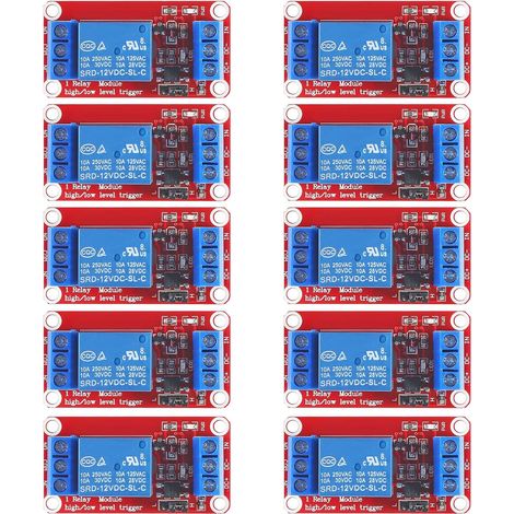 Lot de 10 Module Relais 1 Canal, 12V 1 Channel Relay Module avec Optocoupleur, Compatible avec Déclencheur de Bas Ou Haut Niveau (1/5)