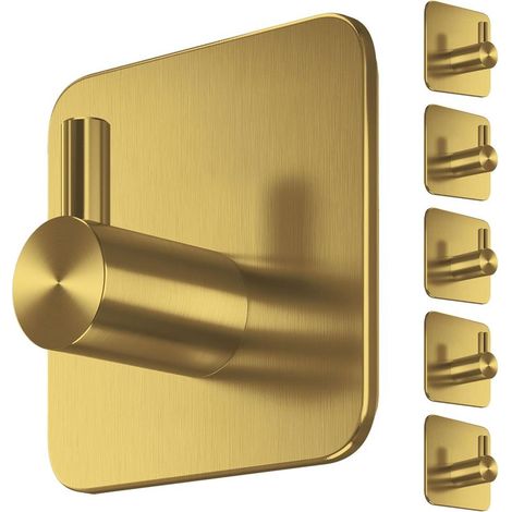 6-teiliger goldener Handtuchhalter, kein Bohren erforderlich, Edelstahl, wasserfeste Haken, für Bad, Küche, WC (1/5)