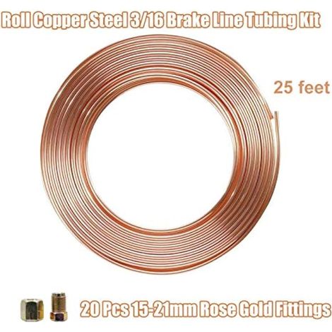 Tuyau de frein en cuivre cupronickel de 3/16 pouce, tube rigide avec raccords et 20 écrous mâles et femelles (1/3)
