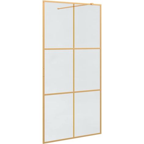 vidaXL  Walk-in Shower Wall  Gold 100 x 195 cm Tempered Glass