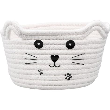 Panier Tressé pour Chat, Panier de Jouet pour Animaux Décoratif, en Corde de Coton Tissé à Jouets, Rangement avec Oreilles de Chat, 122112CM (1/5)