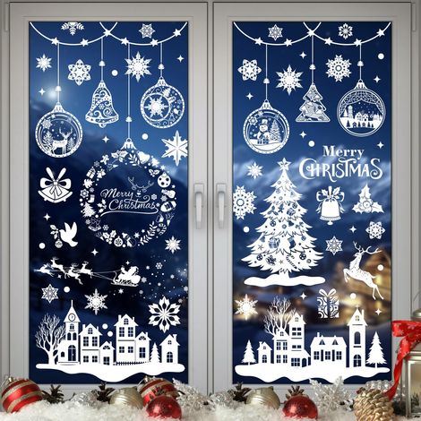 Stickers Noel Fenetre Réutilisable, 244 Pièces Autocollant Noel Fenetre, 9 Feuilles Electrostatique PVC Stickers Noel, Flocon de Neige Decoration Noel Interieur Maison pour Porte Vitrine Verre (1/5)