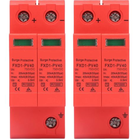 Lot de 2 Protecteurs Photovoltaïques CC 40 KA, Parafoudre avec Coque PC, Fenêtre Visuelle 3,5 KV pour la Mise Sous Tension et Hors Tension (DC 750V) (1/5)