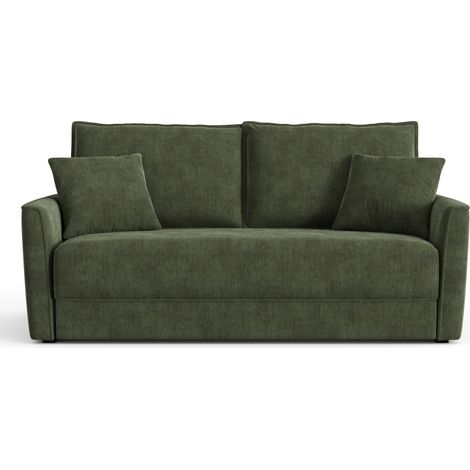 Canapé convertible 3 places en tissu tramé toucher doux vert kaki LUXO (1/5)