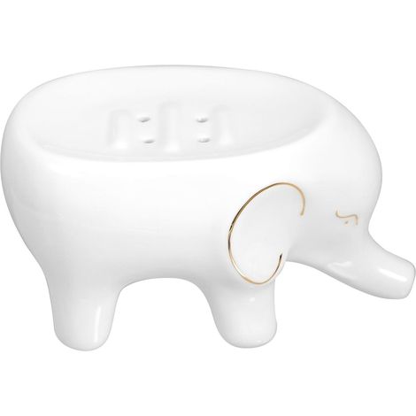 Porte-savon décoratif en céramique en forme d'éléphant avec égouttoir, plateau de salle de bain blanc