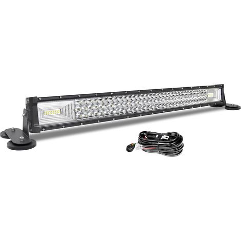 Barre de Rampe à LED Droit de 82cm 405W, 3 rangées de Feux de Travail à LED étanches 12V Feux de Brouillard à LEDs avec Support magnétique et câblage pour Voiture Camion Tracteur SUV (1/5)