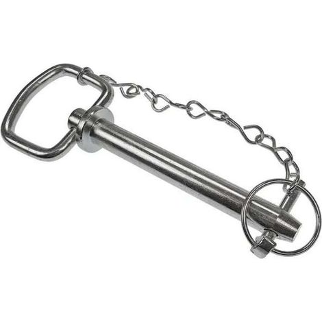 Axe d'attelage avec chaine, goupille et poignée repliable diamètre 25,4mm x longueur 157mm cheville barre supérieure remorque tracteur camion machine agricole piton broche chape (1/2)