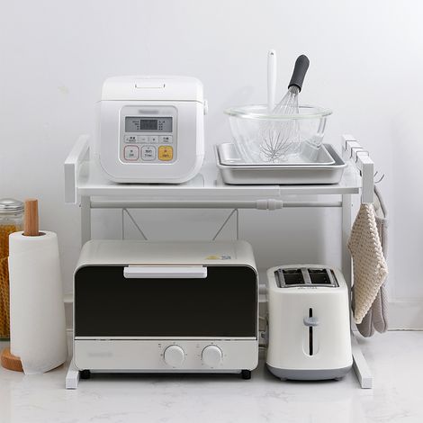 Hofuton Étagère extensible gain de place pour four à micro-ondes, cuisine, blanc (1/5)