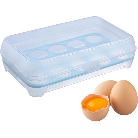 Porte-œufs transparent avec couvercle pour 16 œufs, doublure intérieure bleue – Boîte à œufs empilable pour réfrigérateur, sans BPA, avec clip de fermeture, 24 x 15 cm (1/5)