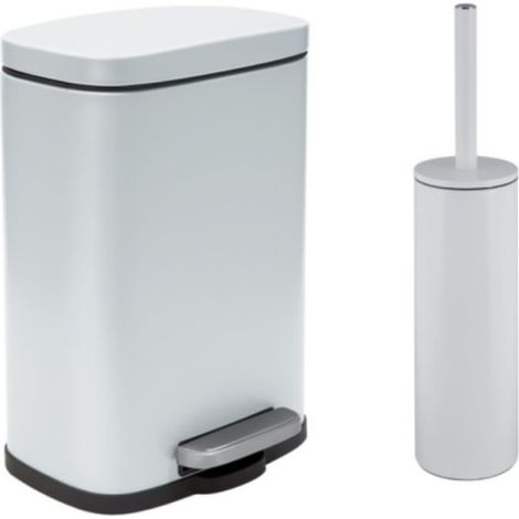 Set Poubelle à pédale 5L & Brosse Wc AKIRA Blanc mat Spirella