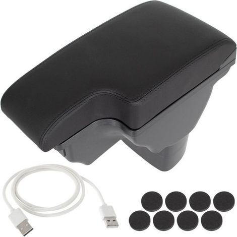 Accoudoir Nissan Juke 2010-2019 - Compartiment De Rangement Intégré - Hub USB 3 Ports - Cuir PU Noir - Kit De Montage Et Câble Inclus (1/5)