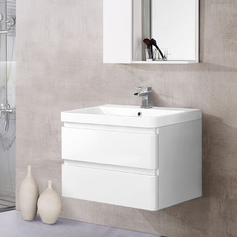 Bathroom Vanity Unit Basin Sink Storage Furniture Wall Hung Cabinet 800mm Gloss White (1/4)